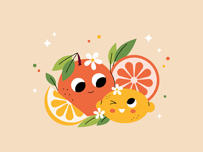 Adorable Citrus adorable character design citrus cute cute fruits design eyes fruits illustration illustrator lemon orange vector vector illustration visual art