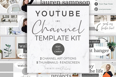 Youtube Channel Kit for Canva branding kit canva banner canva template marketing strategy video marketing video template vlogger youtube channel youtube end card youtube thumbnail