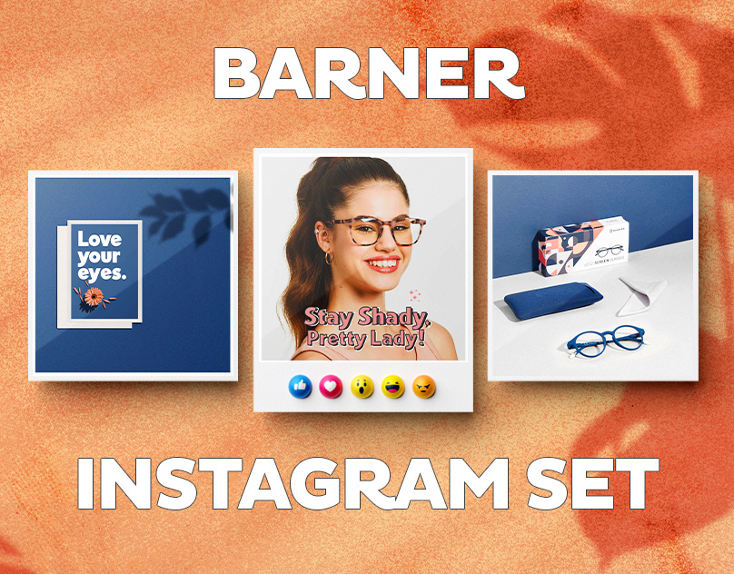 Barner Glasses Instagram Post Set adobe photoshop fb ads instagram feed instagram posts linkedin carousel presentation design social media carousel social media design social media posts thumbnail designer