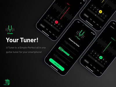 Guitar Tuner App Case-Study android app app design chords dark figma green guitar guitar tuner learning mobile music music app play song sound strings tuner ui ux