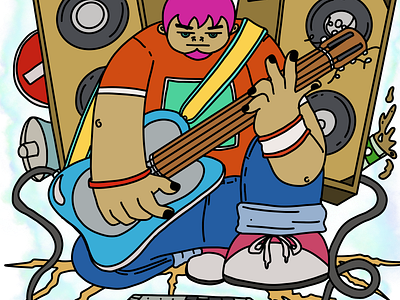 Music Guitar Player Cartoon Mascot Character band music bass player branding cartoon cartoon character concert cute doodle exist fullcolour guitar player handdrawing illustration mascot metal music music lover promotion public figure vibrant