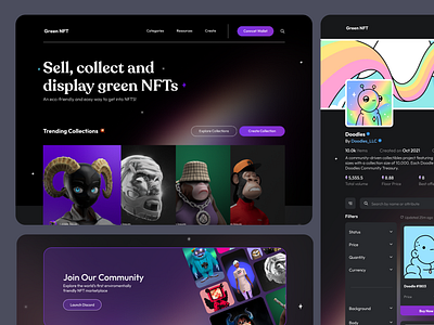 Green NFT Marketplace UI Design art black case study dark dark mode green nft nft ui ux web design