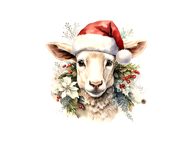 cute sheep wearing christmas hat illustration cheerful christmas illustration kids art sheep watercolor