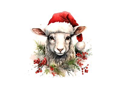 cute sheep wearing christmas hat christmas cute hat illustration sheep watercolor