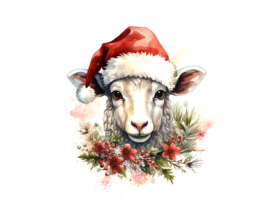 cute sheep wearing christmas hat christmas cute hat illustration sheep watercolor