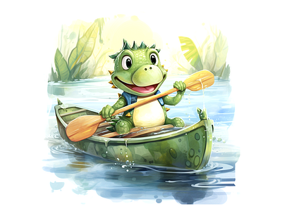 cute crocodile playing canoe boat canoe coc cute illustration