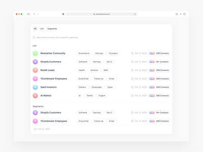 Contact List Selection - SaaS Software app dashboard design saas ui ux