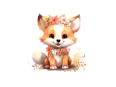 cute fox smilling illustration animal cheerful cute fox illustration joyful kids art watercolor