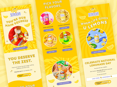 Swoon Lemonade – Campaign Designs 🍋 email email campaign email design email marketing email template emails food food email design klaviyo lemonade mailchimp yellow