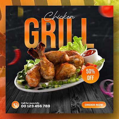 Grill-Fast-Food-Restaurant | Social Media Post template branding motion graphics