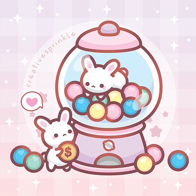 Bun y Love bubblegum bunny candy cute illustration kawaii love rabbits sweet vector