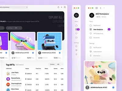 NFT Marketplace - Menu design marketplace marketplace design menu nft nft dashboard nft design nft menu side menu sidebar ui