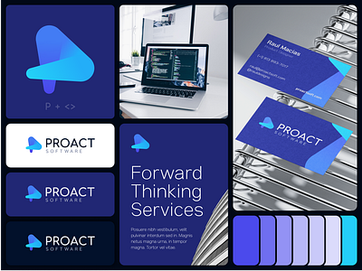 Design and Dev Agency - Brand Concept blue branding business code company corporative creative design design service development gradient graphic design illustration inspiration laptop logo mockup proact product software