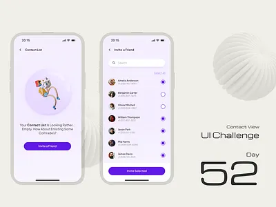 Contact View app design contact contact list contact view contacts illustration invitation invite ios iphone list view mobile mobile app mobile design mobile screen screen ui ui design