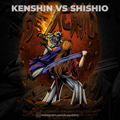 kenshin vs shishio anime apparel artwork design graphic design illustration kenshin himura samurai x shishio makoto
