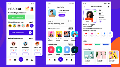 Influencer app UI design branding dribbble ui graphic design influencer influencer app design ui ux