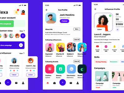 Influencer app UI design branding dribbble ui graphic design influencer influencer app design ui ux