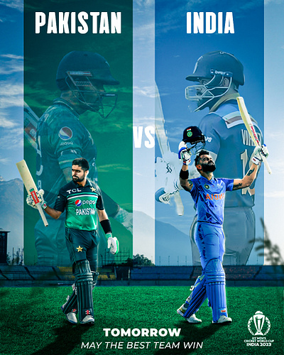 Pak VS Ind 2k23 3d advertising animation art artwork blue brand colors cricket cwc23 design graphic design green identity india motion graphics pakistan poster unique