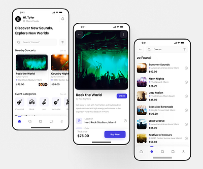 Concert App Ui Ux Design app app design booking app clean concert app concert app design designer figma fresh design minimal mobile app modern optimal ui ui design ux design