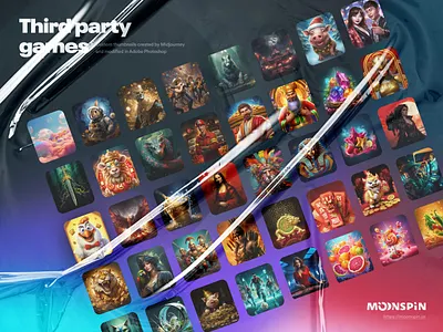 Custom thumbnails for Sweepstakes (Moonspin casino) casino custom made dark theme gambling graphic design midjourney online casino space