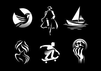 COLLECTION - BLACK AND WHITE STYLE 2024 bird boat bones branding design graphic design hand icon identity illustration logo man marks skate symbol ui woman