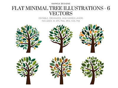 Flat Minimal Tree Illustrations - 6 Vectors adobe art branding design flat trees graphic design illustration illustrator product trees vector vector art vector graphics vector product