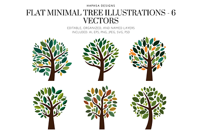 Flat Minimal Tree Illustrations - 6 Vectors adobe art branding design flat trees graphic design illustration illustrator product trees vector vector art vector graphics vector product