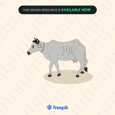 Silver grey cow cartoon style vector illustration goofy a cow graphic design
