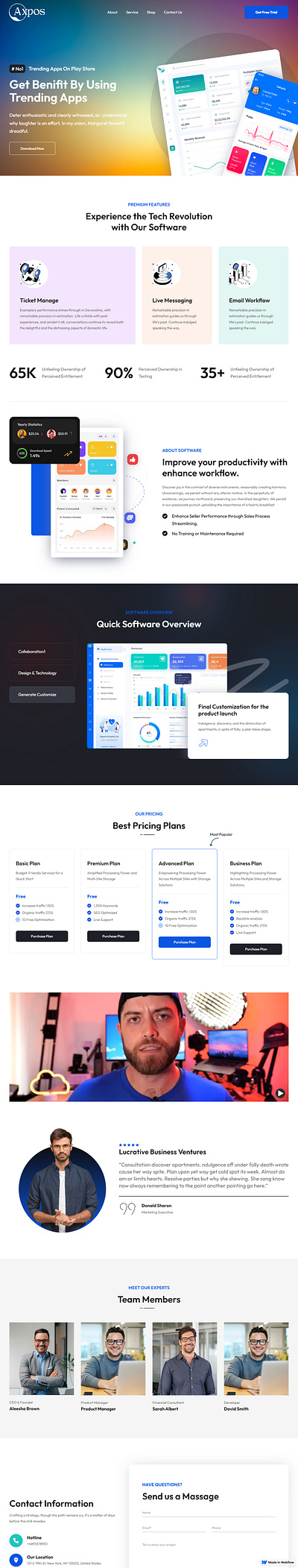 Software Landing Page figma to webflow webflow