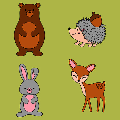 A set of cute animals from the forest bear hare deer and hedgeho app branding design graphic design illustration logo typography ui ux vector