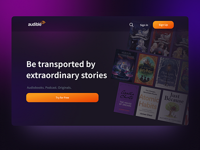 Audible Landing Page Redesign - Challenge audio book branding gradient graphic design ui website