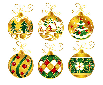 Set of 6 vector Christmas clipart: Christmas green-gold balls christmas balls christmas cards christmas clip art christmas clipart christmas collection christmas decorations christmas season christmas themes christmas vector graphic design green gold christmas balls holiday season instant download labels design set vector vector clipart vector collection vector illustrations vector image vector images
