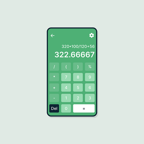 A simple calculator screen with an example calculation on screen by