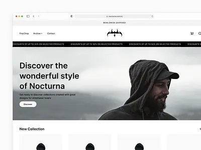 Nocturna Hero 🥷 app application branding design e commerce ecommerce hero hoodie illustration landing page logo minimal product product design t shirt ui uiux ux web web design
