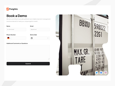 Book a Demo - Freightic b2b book a demo branding component dashboard design dropdown form input landing page page prodyct saas service table ui ux web website