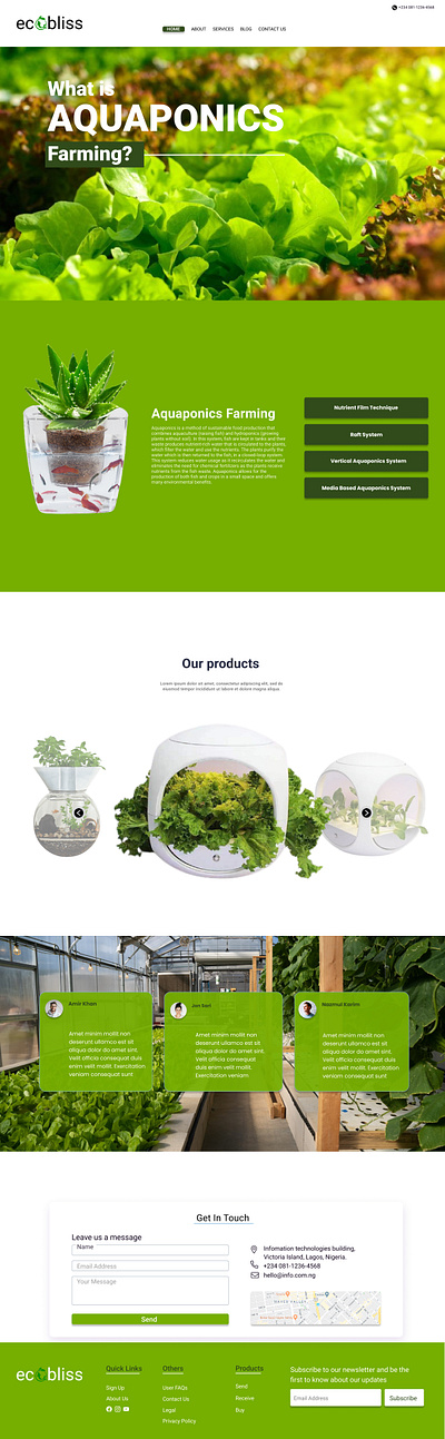 Ecobliss Aquaponics Startup Website Design 3d branding graphic design logo motion graphics ui