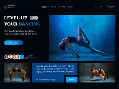 Main page for online dance school branding design home page landing page main page main screen online dance s site ui uiux web design website