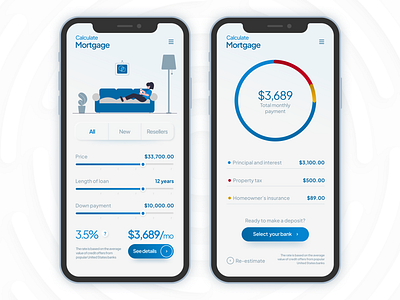 Simple ui design to calculate mortgage payment. app design minimal ui