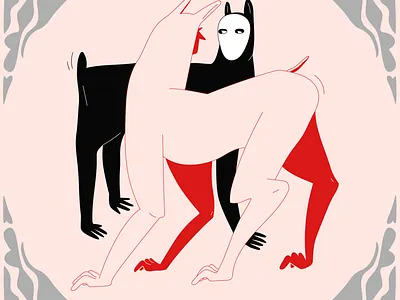 Meeting situation black contact creatures decorative fantasy flirt illustrat illustration meeting picture pink red