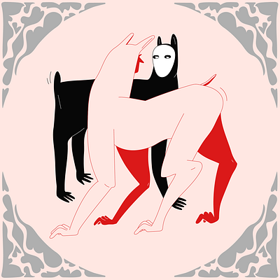 Meeting situation black contact creatures decorative fantasy flirt illustrat illustration meeting picture pink red