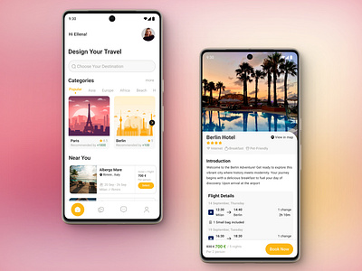 TravelEase app application design flight hotel research travel ui ux