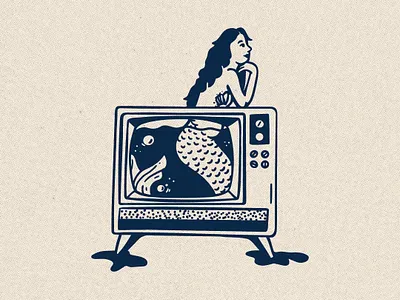 Mermaid on Screen graphic design illustration illustrator retro drawing