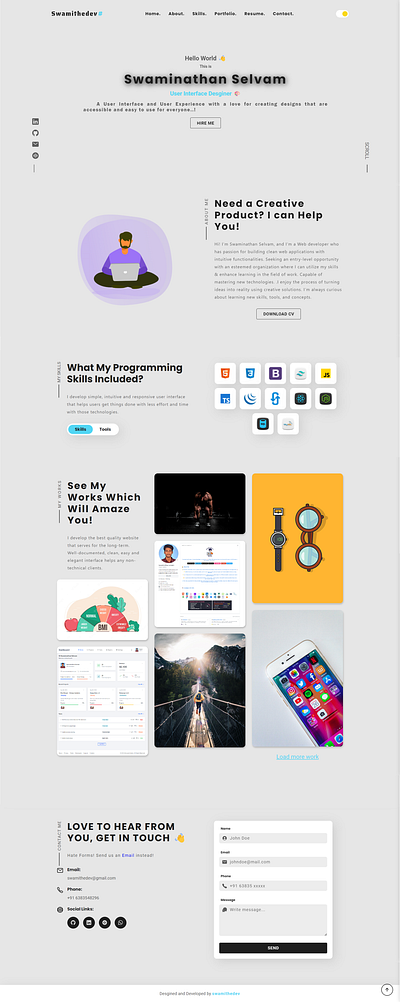 Creative Portfolio 🧑‍💻 figma frontend swaminathanselvam swamithedev ui