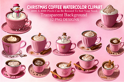 Christmas Coffee Watercolor Clipart digital santa claus clipart