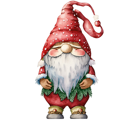 Christmas Gnome Clipart Png Watercolor, digital santa claus clipart