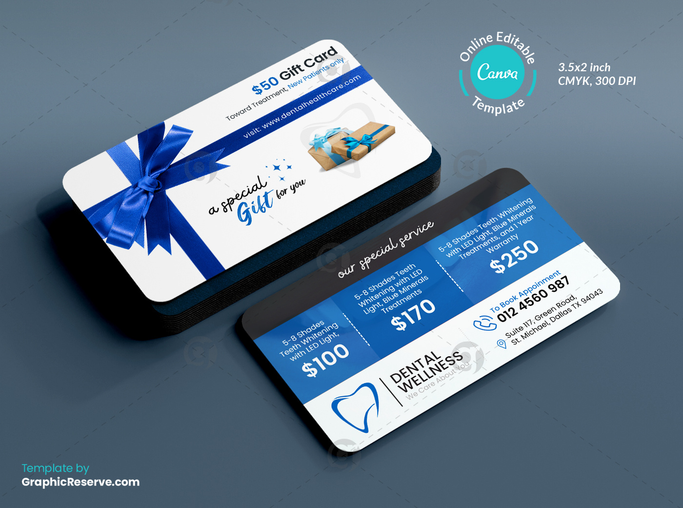 Dental Gift Card Canva Design Template by Graphic Reserve on Dribbble