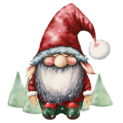 Christmas Gnome Clipart PNG Watercolor digital santa claus clipart