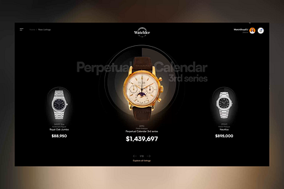 Luxury Watch Marketplace (concept) audemars piguet b2b dark theme gold interaction interaction design luxury watches patek philippe rolex watch watch retailers watches