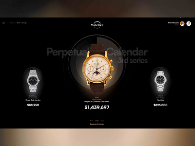 Luxury Watch Marketplace (concept) audemars piguet b2b dark theme gold interaction interaction design luxury watches patek philippe rolex watch watch retailers watches