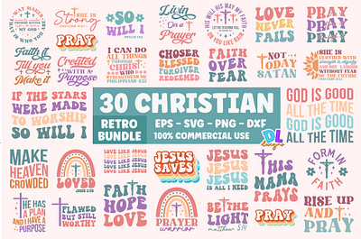 30 Christian Retro Bundle Svg T Shirt bundle christian christmas graphic design illustration retro sublimation